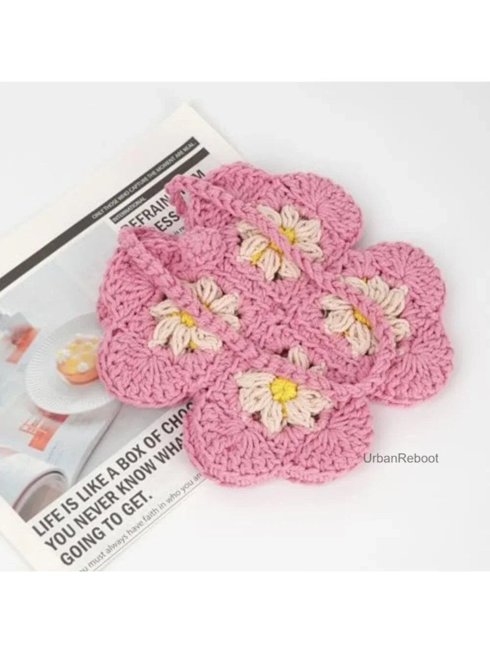 Handmade Mini Flower Crochet Crossbody Bag Cotton Purse